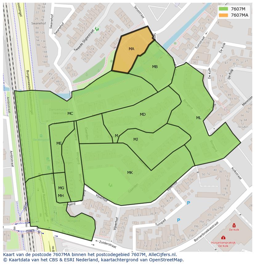 Afbeelding van het postcodegebied 7607 MA op de kaart.
