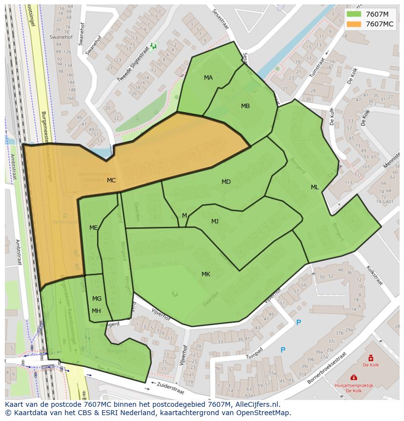 Afbeelding van het postcodegebied 7607 MC op de kaart.
