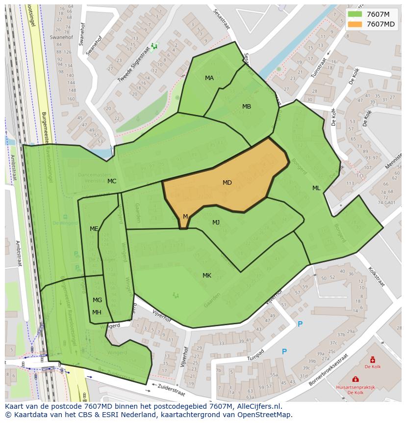 Afbeelding van het postcodegebied 7607 MD op de kaart.