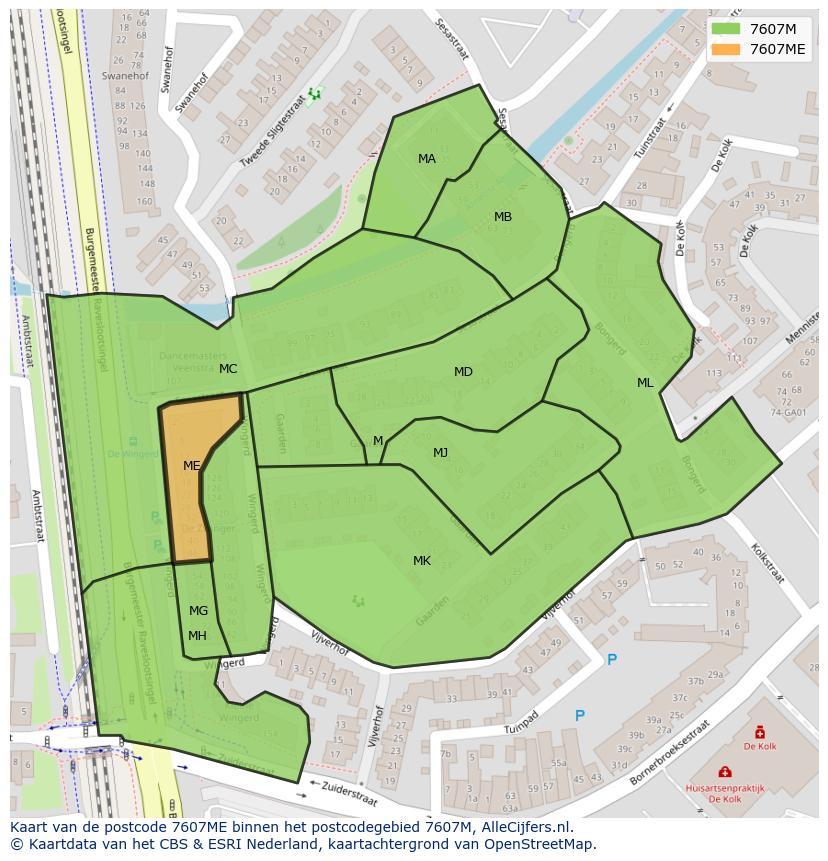 Afbeelding van het postcodegebied 7607 ME op de kaart.