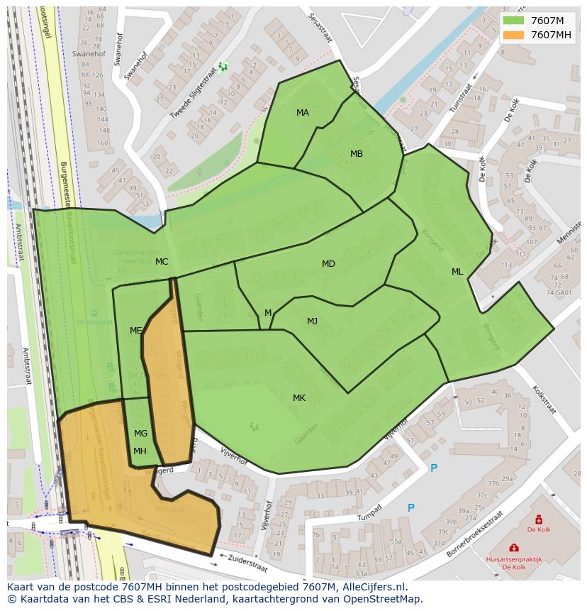Afbeelding van het postcodegebied 7607 MH op de kaart.