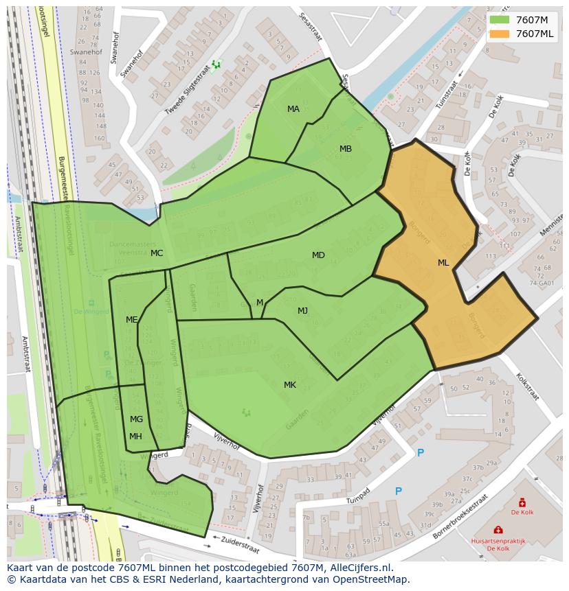 Afbeelding van het postcodegebied 7607 ML op de kaart.