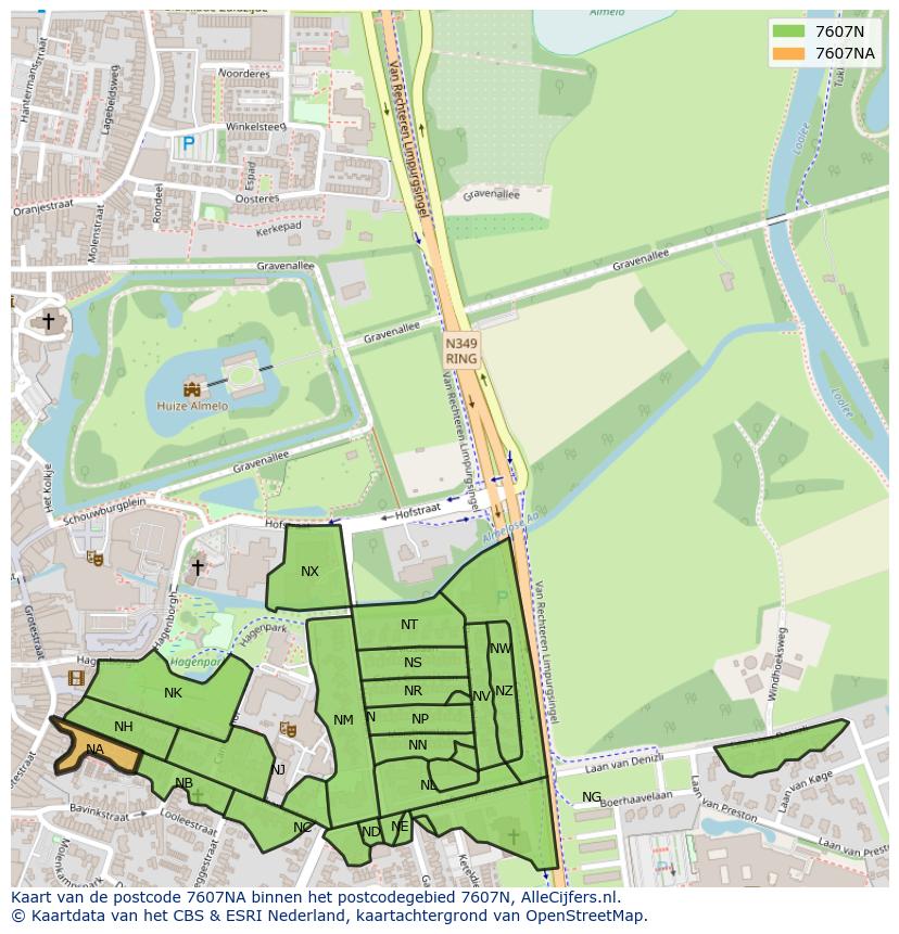 Afbeelding van het postcodegebied 7607 NA op de kaart.