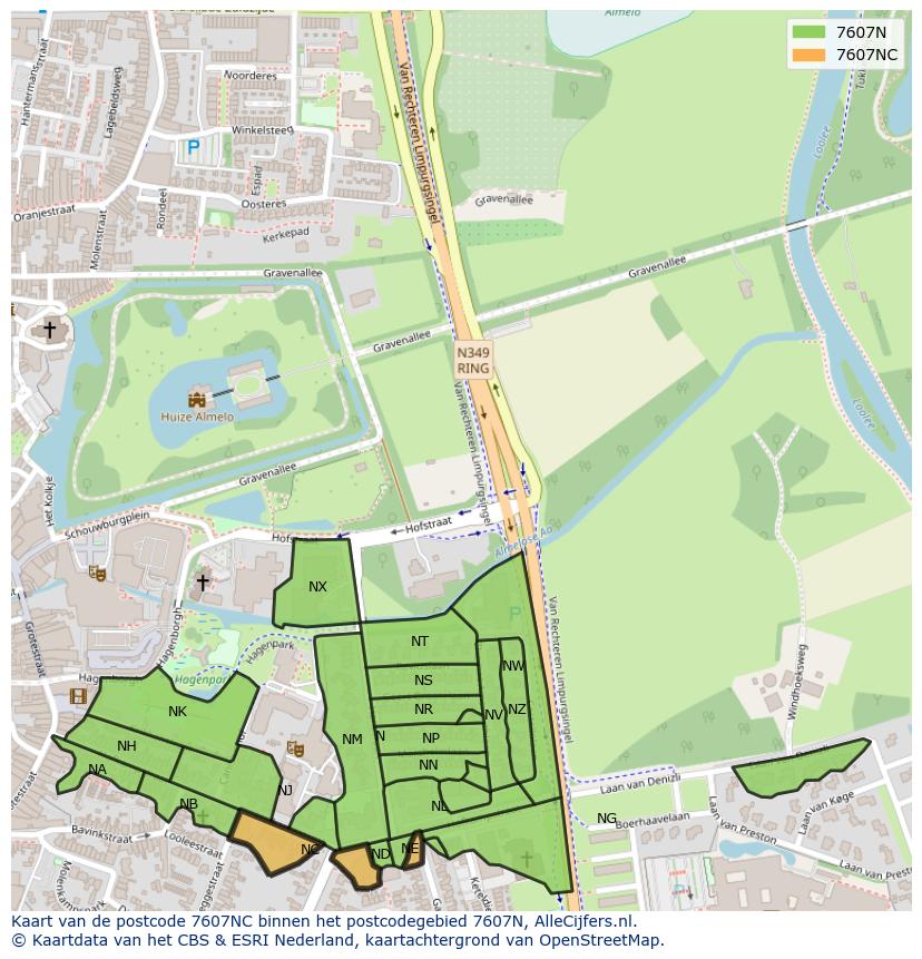 Afbeelding van het postcodegebied 7607 NC op de kaart.