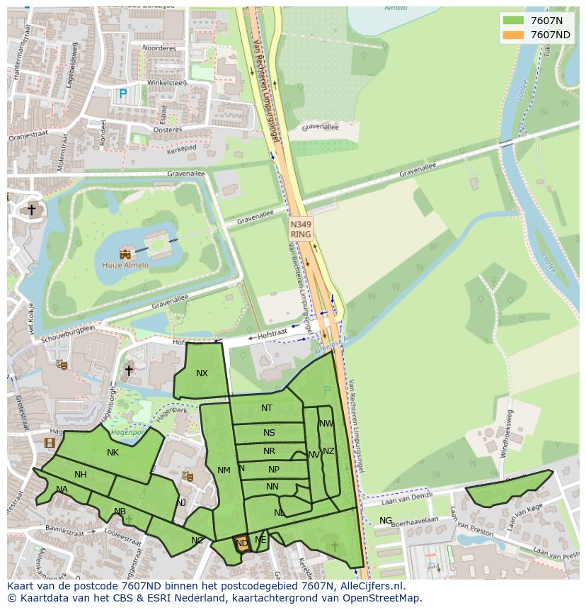 Afbeelding van het postcodegebied 7607 ND op de kaart.