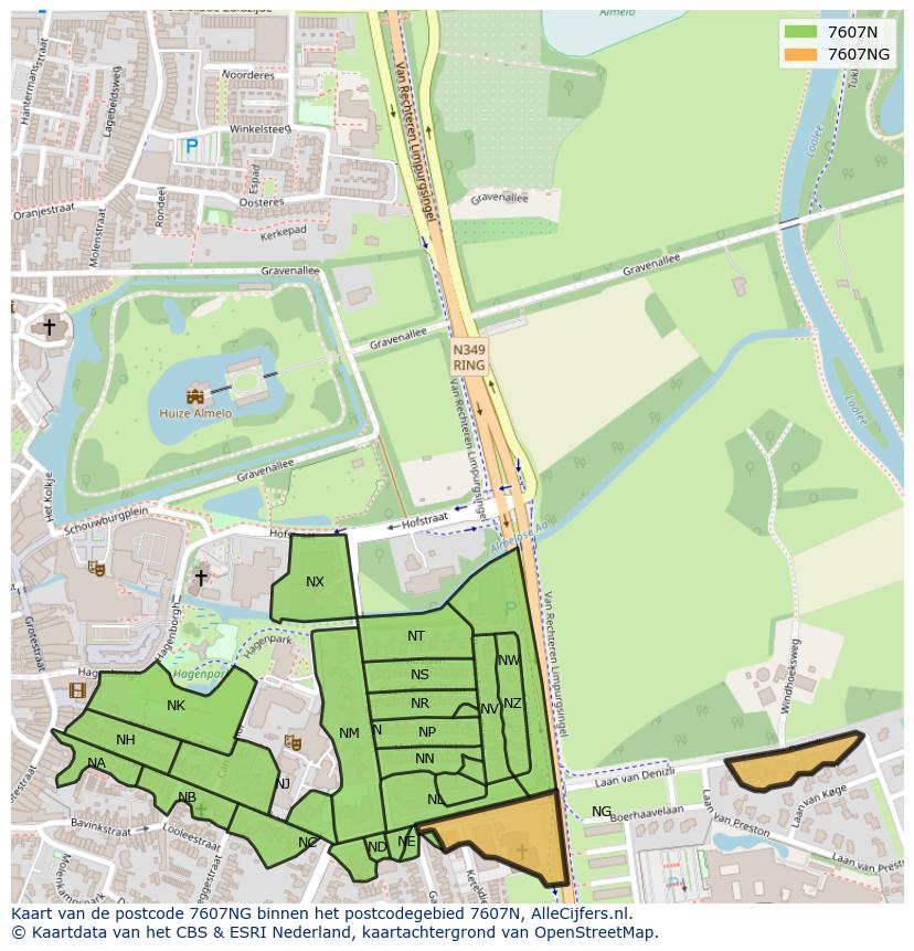 Afbeelding van het postcodegebied 7607 NG op de kaart.