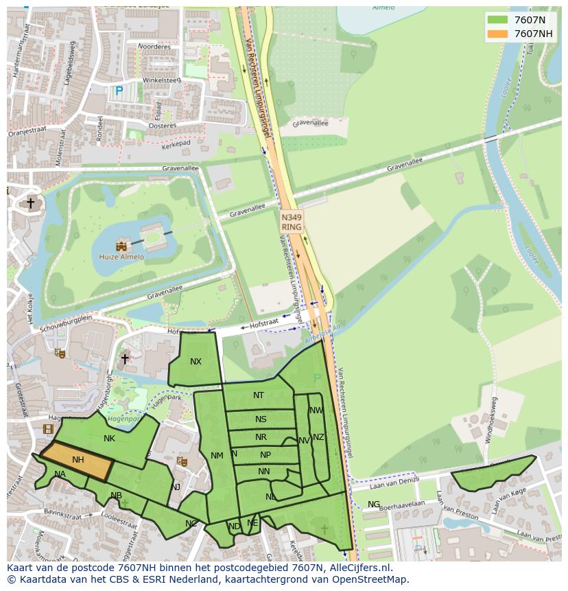 Afbeelding van het postcodegebied 7607 NH op de kaart.