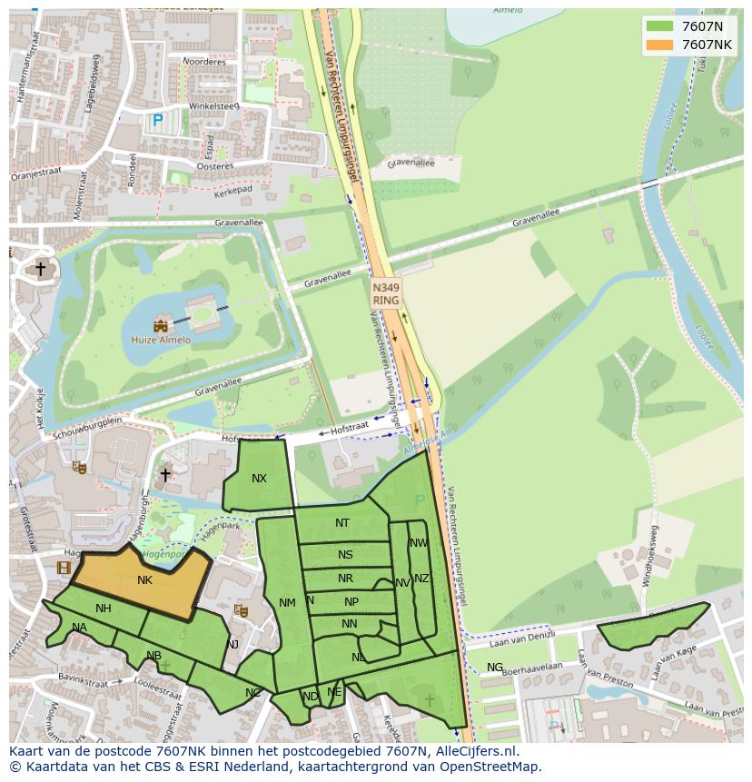 Afbeelding van het postcodegebied 7607 NK op de kaart.