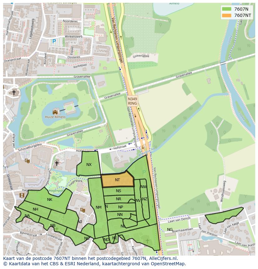 Afbeelding van het postcodegebied 7607 NT op de kaart.