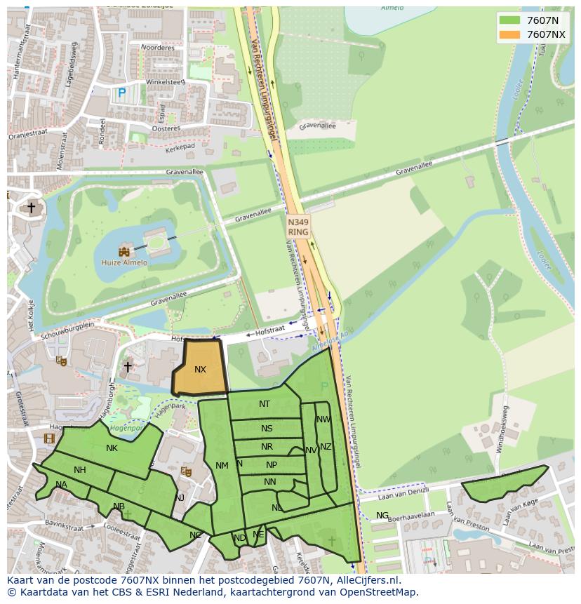 Afbeelding van het postcodegebied 7607 NX op de kaart.