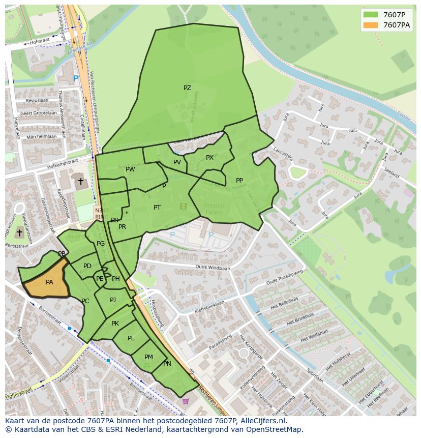 Afbeelding van het postcodegebied 7607 PA op de kaart.