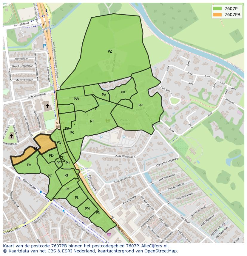 Afbeelding van het postcodegebied 7607 PB op de kaart.