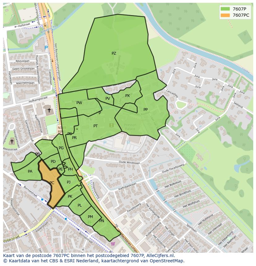 Afbeelding van het postcodegebied 7607 PC op de kaart.