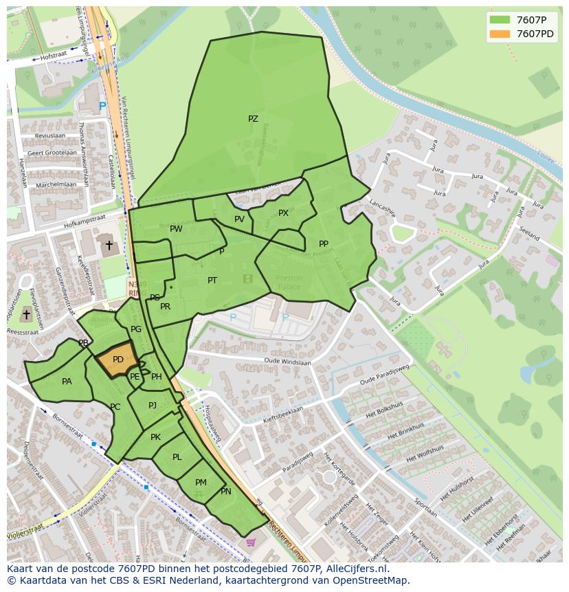 Afbeelding van het postcodegebied 7607 PD op de kaart.