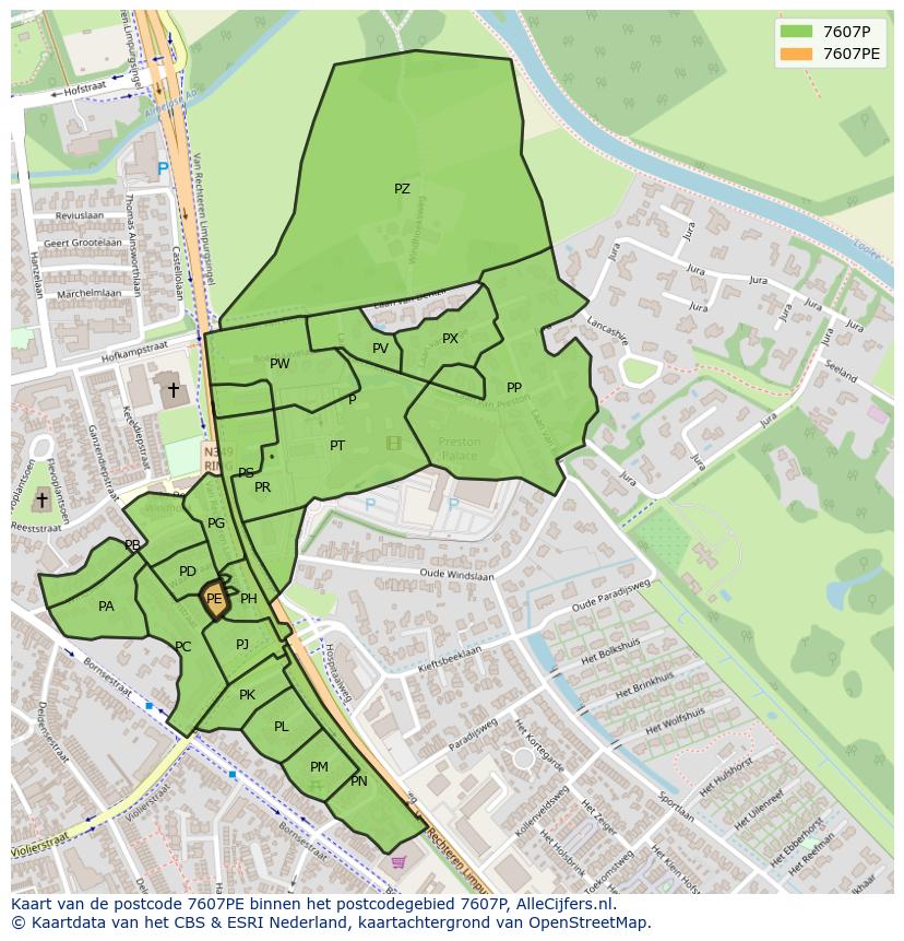 Afbeelding van het postcodegebied 7607 PE op de kaart.