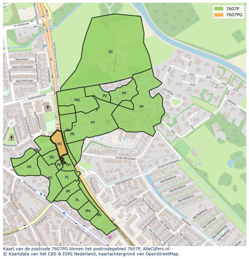 Afbeelding van het postcodegebied 7607 PG op de kaart.