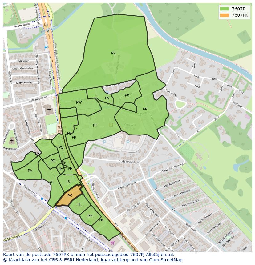 Afbeelding van het postcodegebied 7607 PK op de kaart.