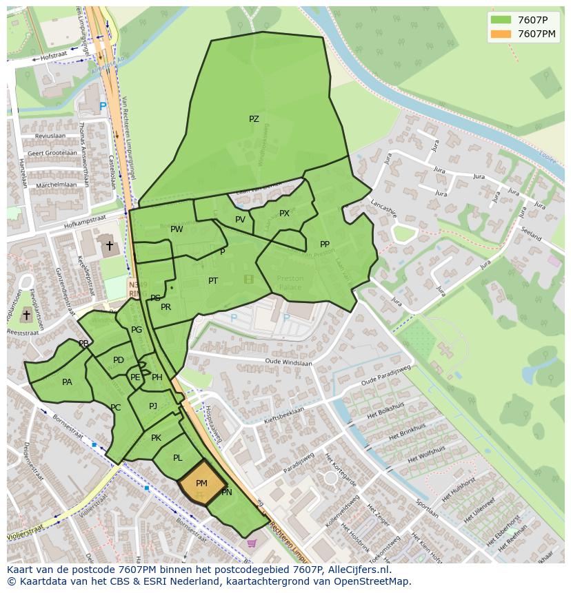 Afbeelding van het postcodegebied 7607 PM op de kaart.