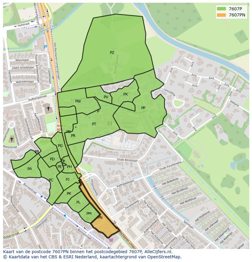 Afbeelding van het postcodegebied 7607 PN op de kaart.