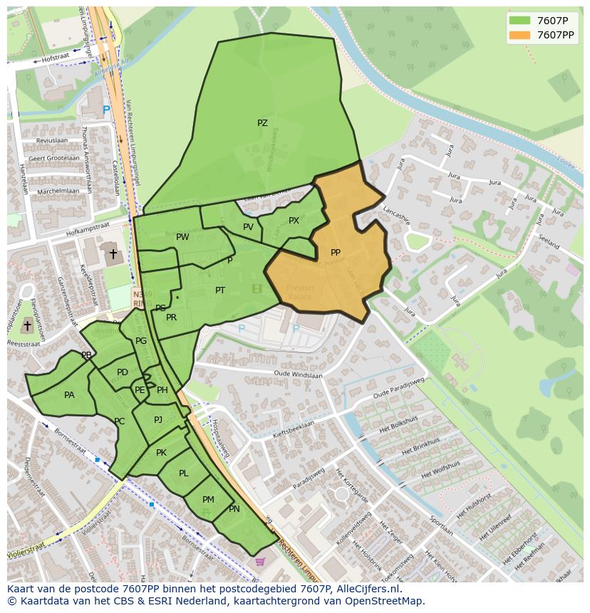 Afbeelding van het postcodegebied 7607 PP op de kaart.