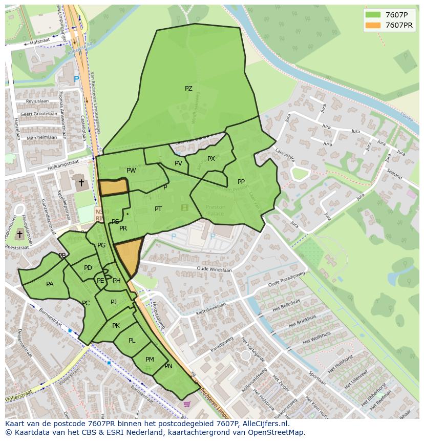 Afbeelding van het postcodegebied 7607 PR op de kaart.