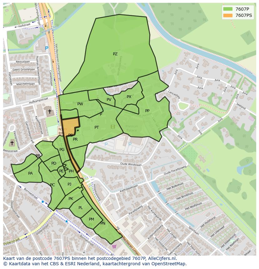 Afbeelding van het postcodegebied 7607 PS op de kaart.