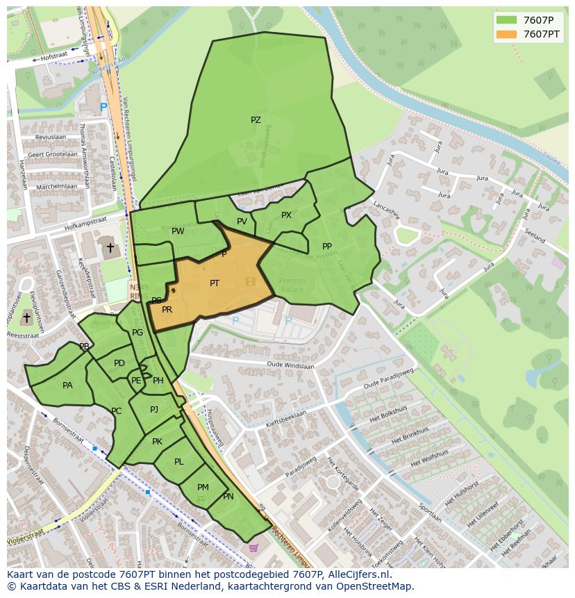 Afbeelding van het postcodegebied 7607 PT op de kaart.