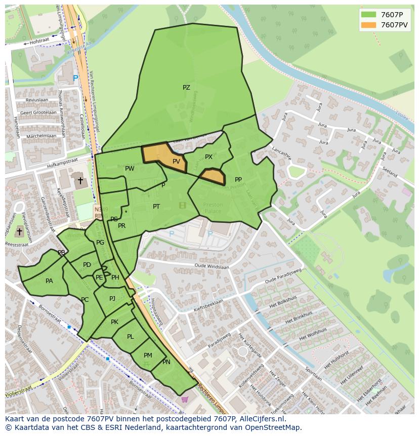 Afbeelding van het postcodegebied 7607 PV op de kaart.