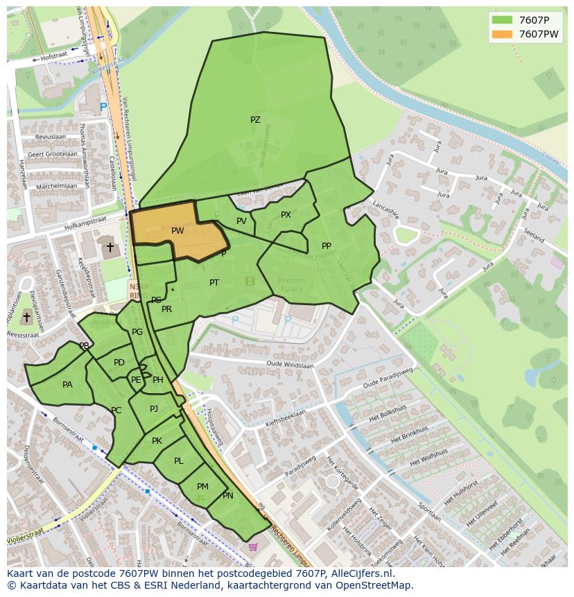 Afbeelding van het postcodegebied 7607 PW op de kaart.