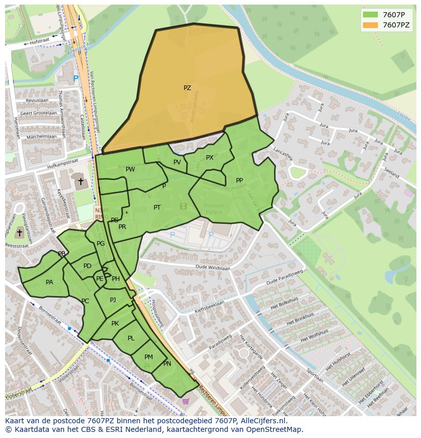 Afbeelding van het postcodegebied 7607 PZ op de kaart.