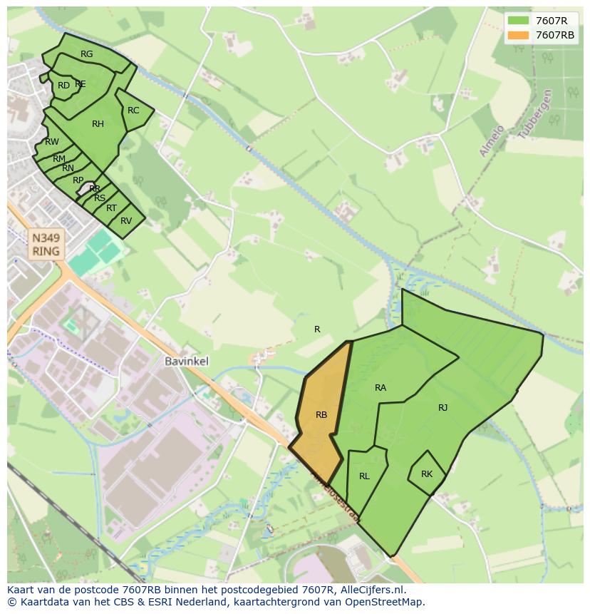Afbeelding van het postcodegebied 7607 RB op de kaart.