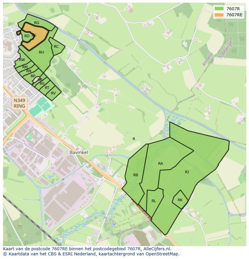 Afbeelding van het postcodegebied 7607 RE op de kaart.