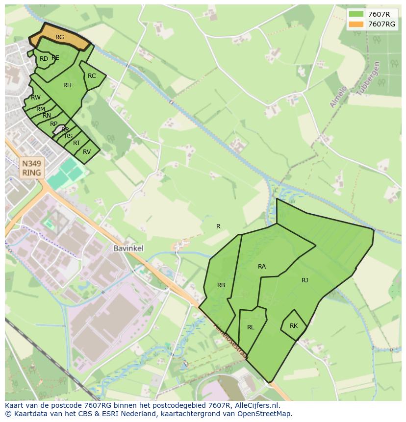 Afbeelding van het postcodegebied 7607 RG op de kaart.