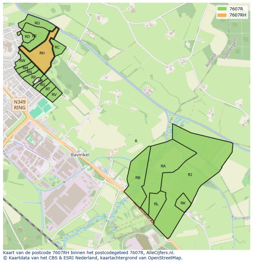 Afbeelding van het postcodegebied 7607 RH op de kaart.