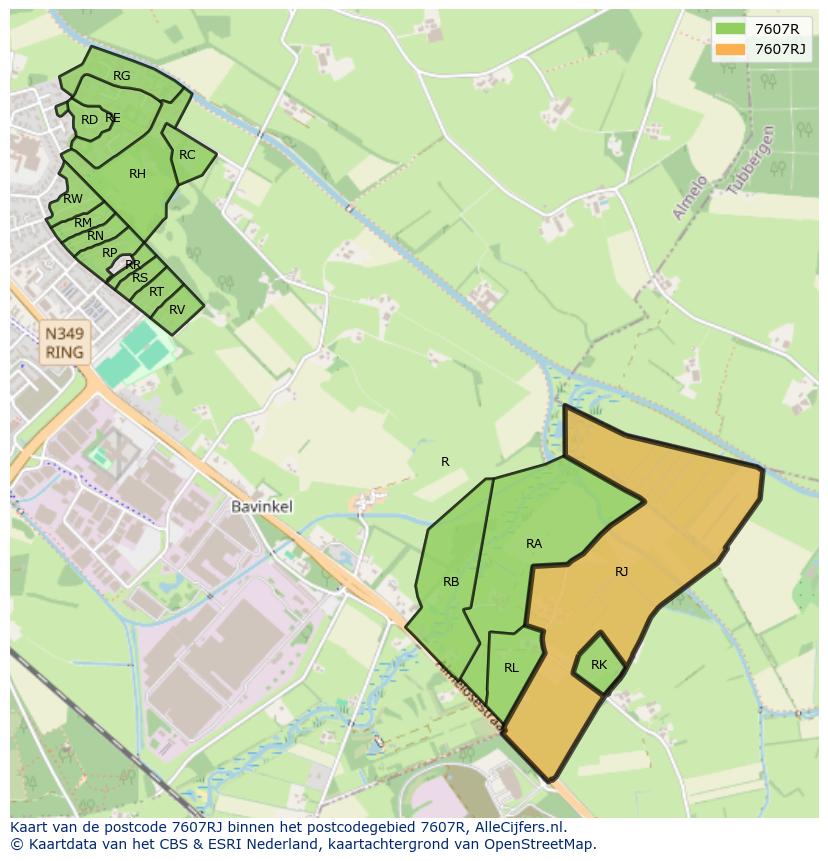 Afbeelding van het postcodegebied 7607 RJ op de kaart.