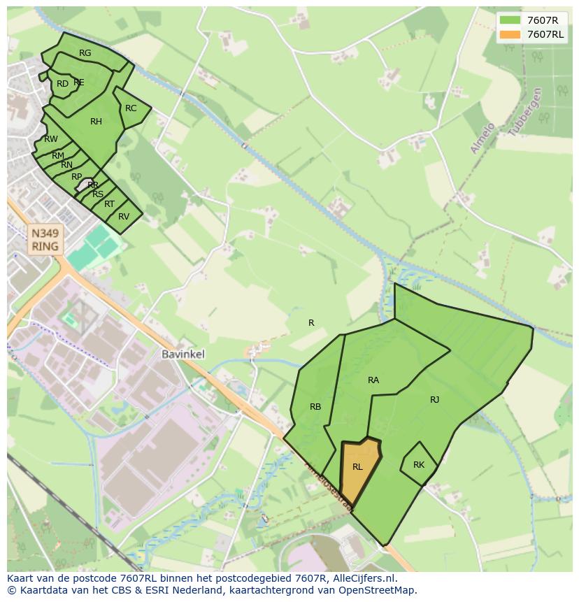 Afbeelding van het postcodegebied 7607 RL op de kaart.