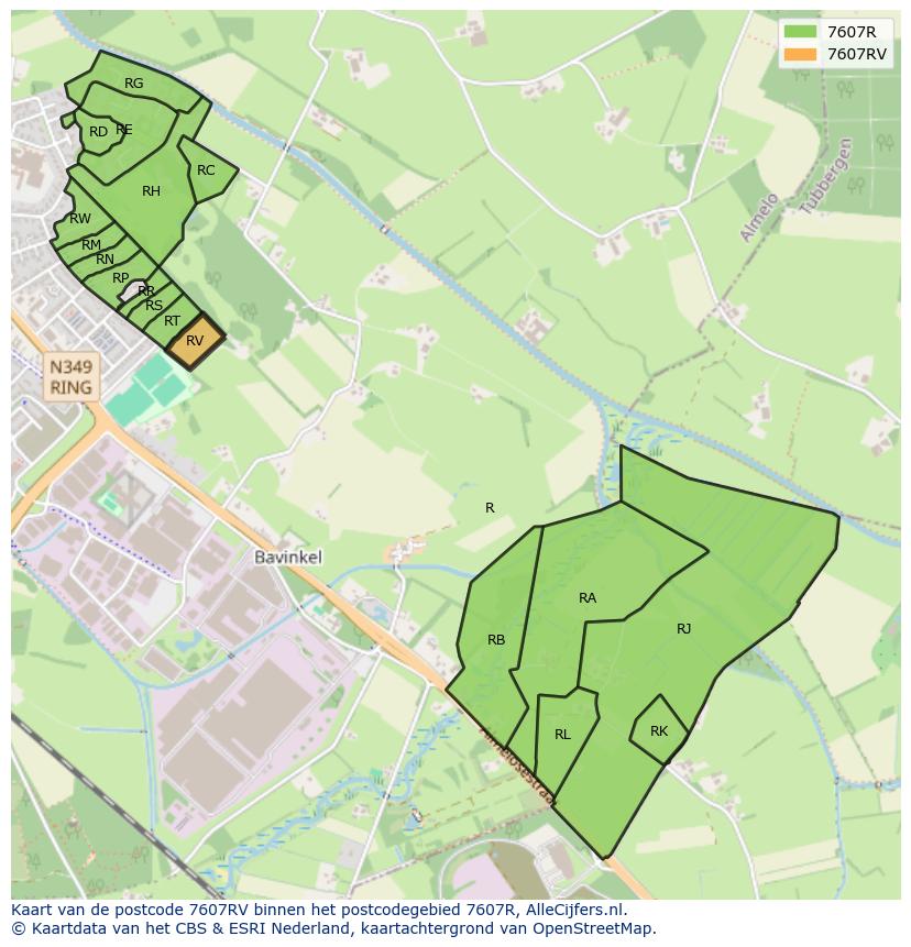 Afbeelding van het postcodegebied 7607 RV op de kaart.