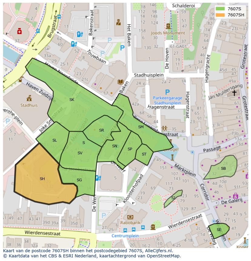 Afbeelding van het postcodegebied 7607 SH op de kaart.