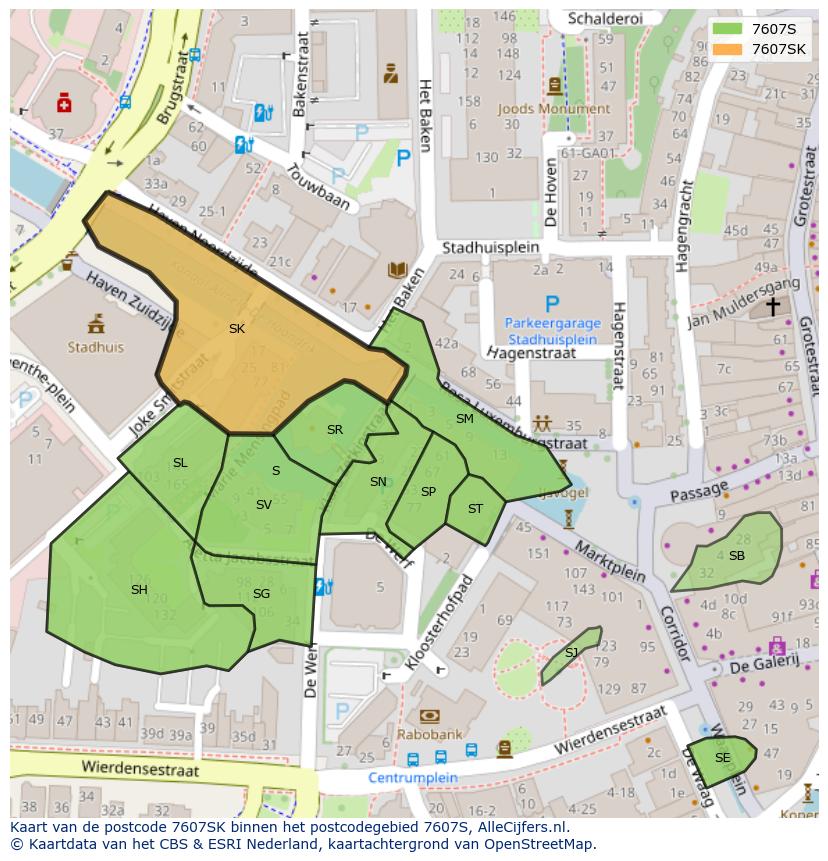 Afbeelding van het postcodegebied 7607 SK op de kaart.