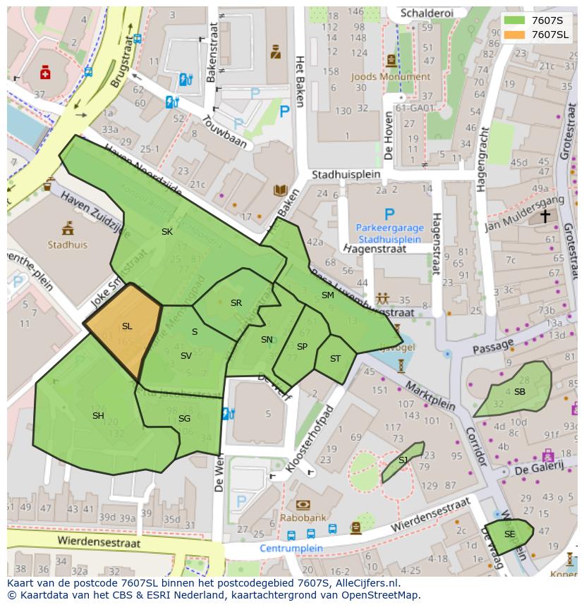 Afbeelding van het postcodegebied 7607 SL op de kaart.