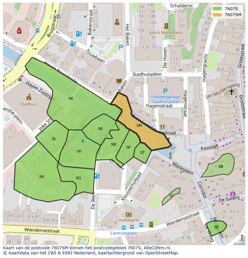 Afbeelding van het postcodegebied 7607 SM op de kaart.