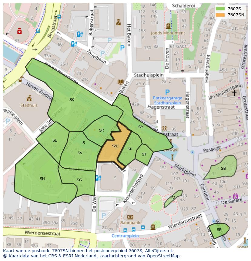 Afbeelding van het postcodegebied 7607 SN op de kaart.