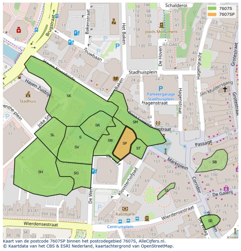 Afbeelding van het postcodegebied 7607 SP op de kaart.
