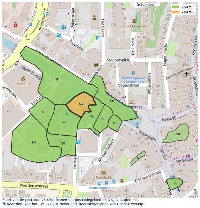 Afbeelding van het postcodegebied 7607 SR op de kaart.