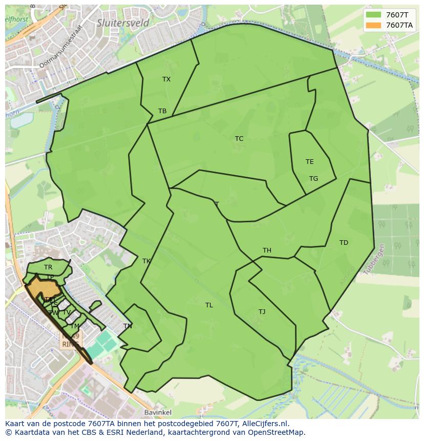 Afbeelding van het postcodegebied 7607 TA op de kaart.