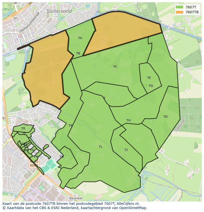 Afbeelding van het postcodegebied 7607 TB op de kaart.