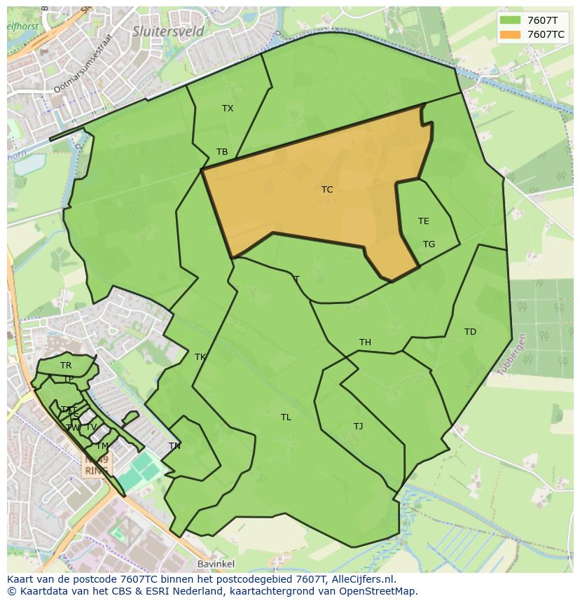 Afbeelding van het postcodegebied 7607 TC op de kaart.