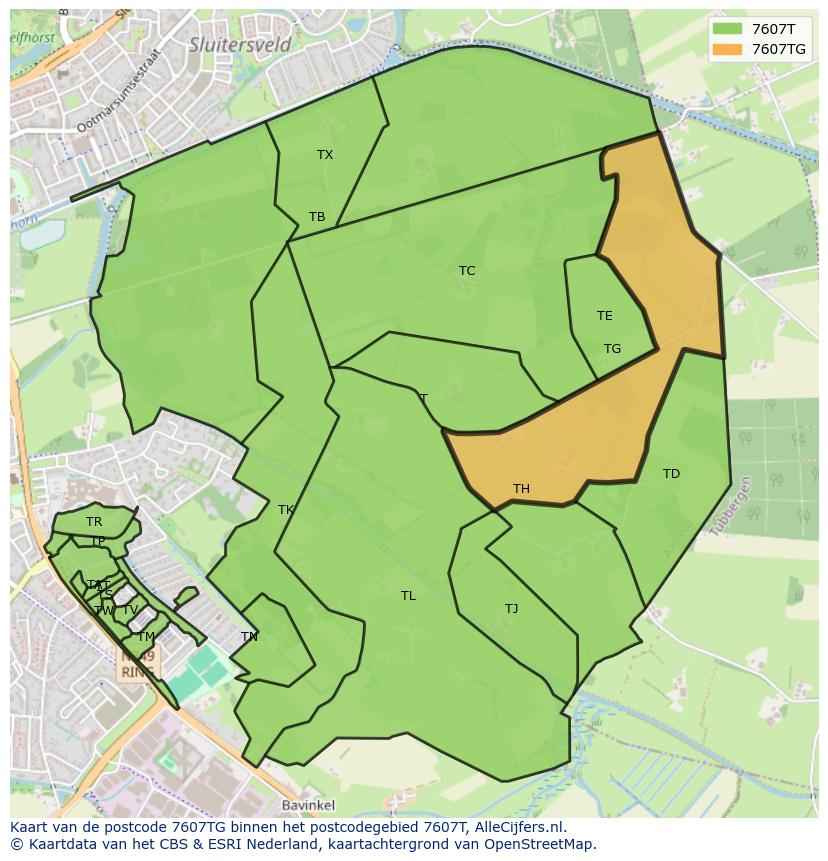 Afbeelding van het postcodegebied 7607 TG op de kaart.