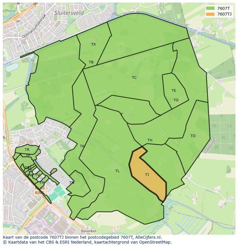 Afbeelding van het postcodegebied 7607 TJ op de kaart.