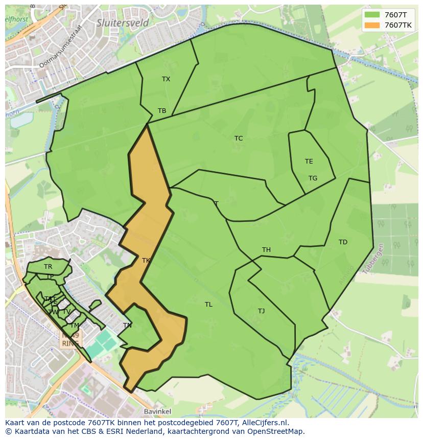 Afbeelding van het postcodegebied 7607 TK op de kaart.